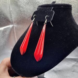 Vintage 80s Funky Long Drop Heart Pendant Earrings